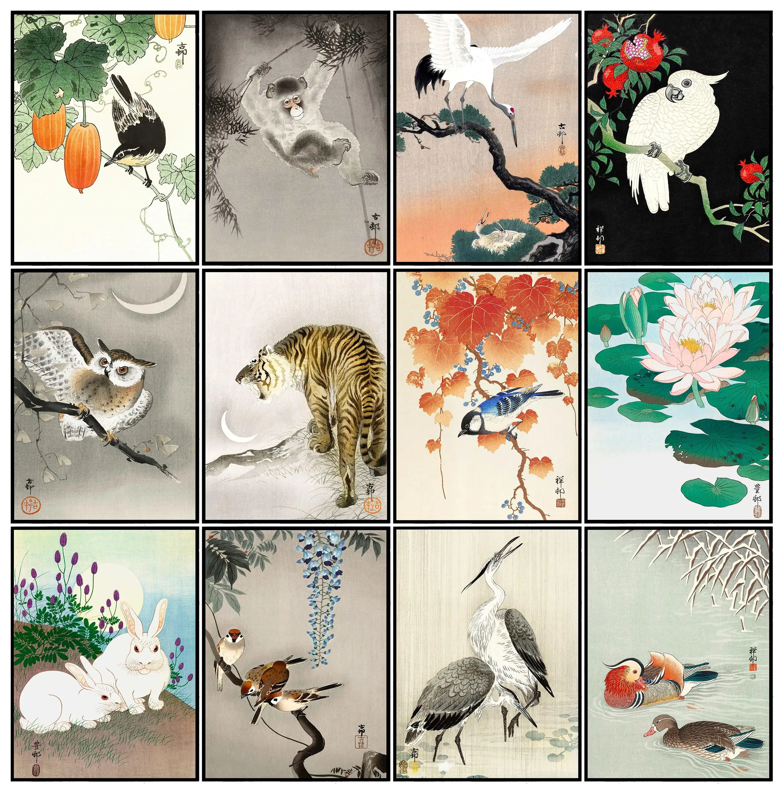Pintura en lienzo Ohara Koson, Ukiyo japonés, póster artístico de pared, pez dorado Vintage, búho de loto, grúa para habitación, hogar, Bar, cafetería, decoración de pared