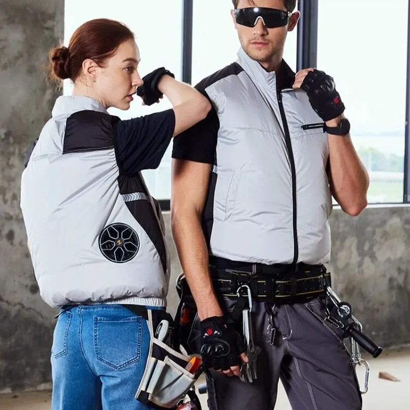 Men's Air Conditioning Work Vest Short Sleeve Outdoor Cooling Fan Vest Summer Heatstroke Prevention And Temperature Control