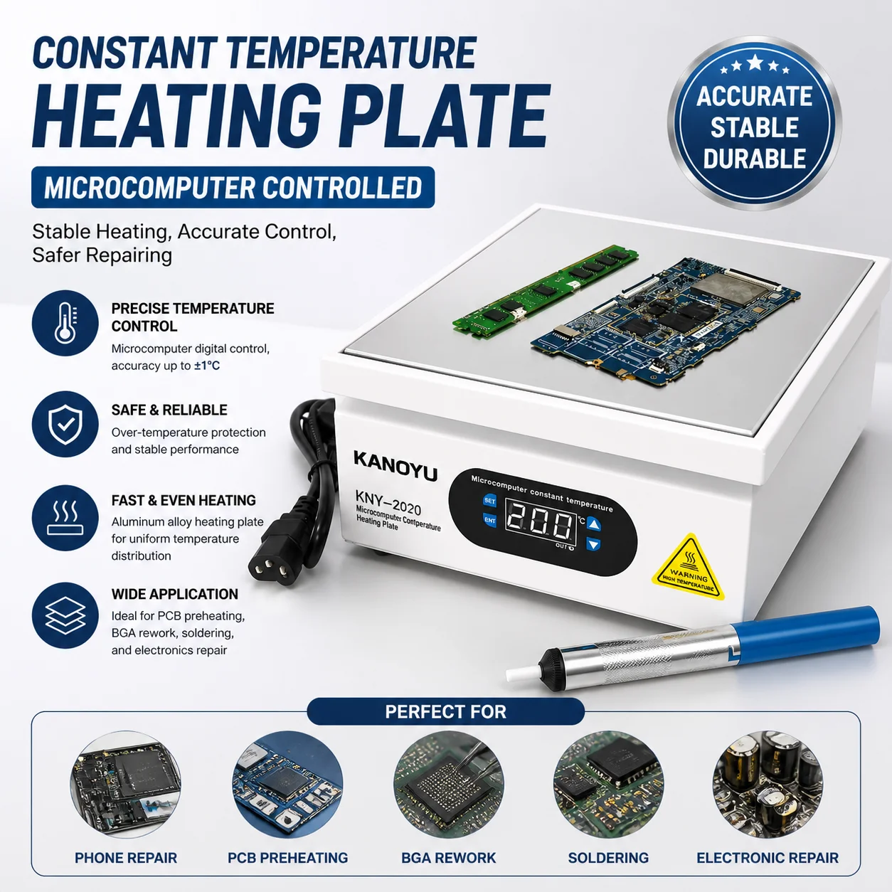 KANOYU-2020 Electronic Hot Plate Digital Constant Temperature Reflow Soldering Platform PCB Maintenance Heating Table