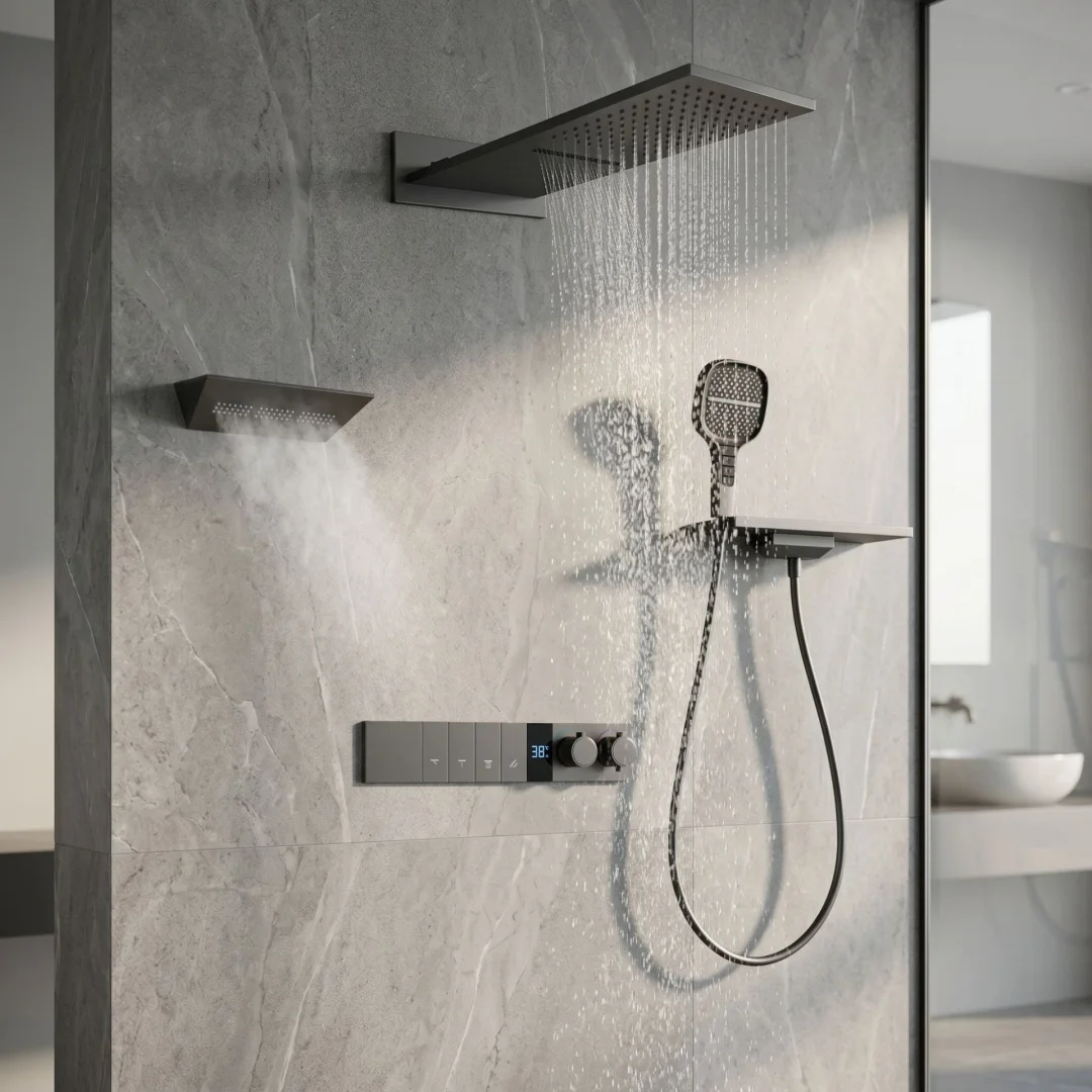 Brushed Rose Gold Bathroom Shower Faucet Set Brushed Gold Concealed Rainfall Shower Faucet Ceiling Thermostatic Shower Mixer