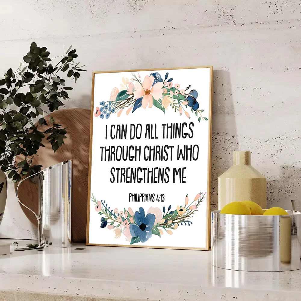 فيليبي 4:13 الكتاب قماش جدار الفن ملهمة المسيحية ديكور المنزل الإيمان هدية الآية الإيجابية الدينية الجدار الشنق