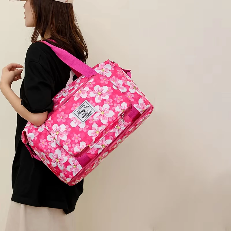 Women\'s printed fitness travel bag expandable waterproof sports swimming large capacity handbag luggage