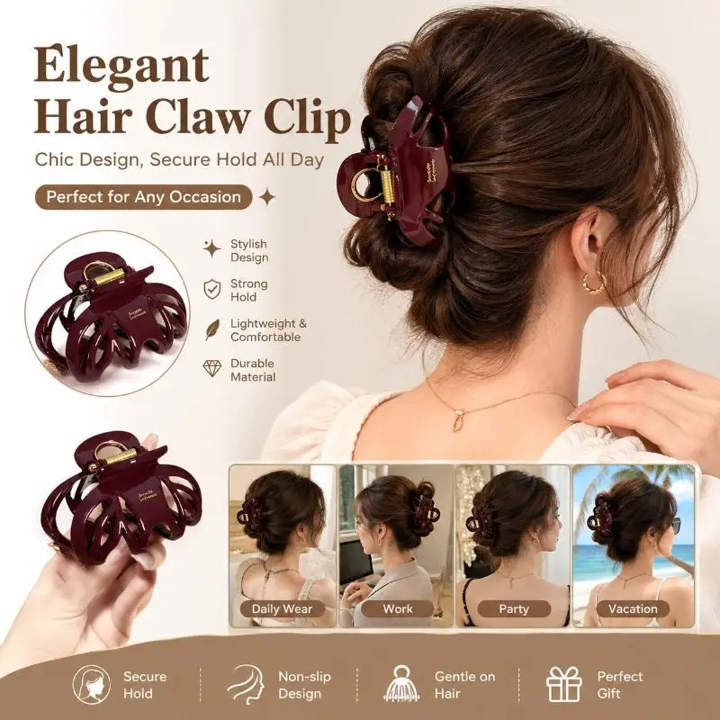 Retro Red Black Pumpkin Hair Claw Clip Large Size Non-slip Elegant Hair Holder for Women Thin Hair Party Gift