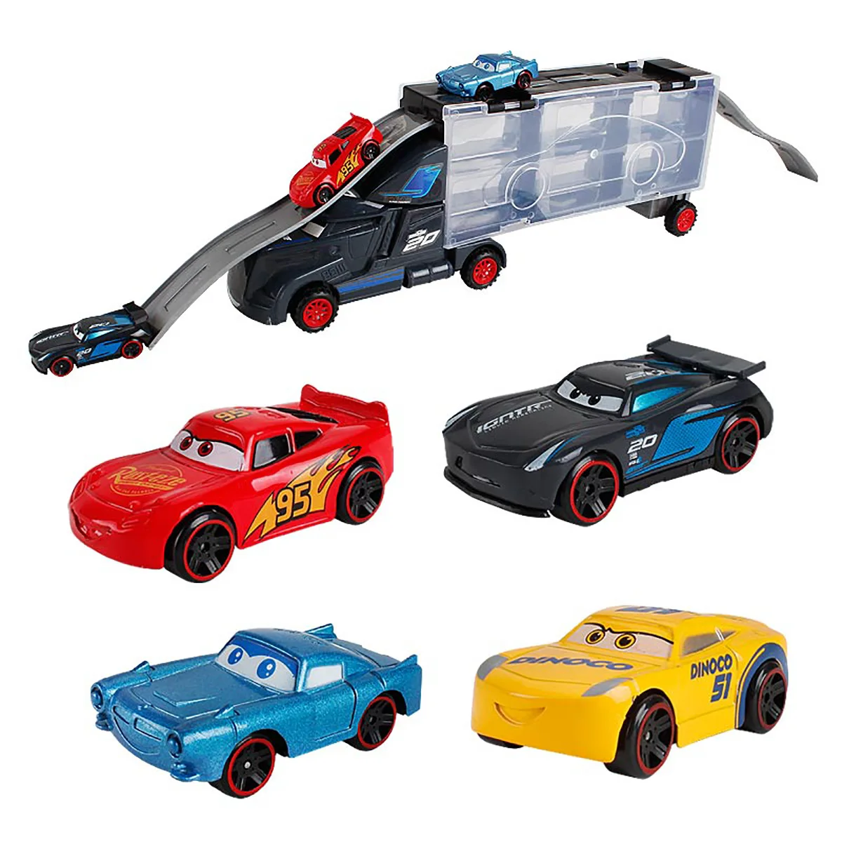 Disney Pixar Cars 3 Diecast Metal Alloy Truck Hauler With 6 Small Cars Cars 3 Mcqueen Jackson Storm Mcqueen Toys Children Gift