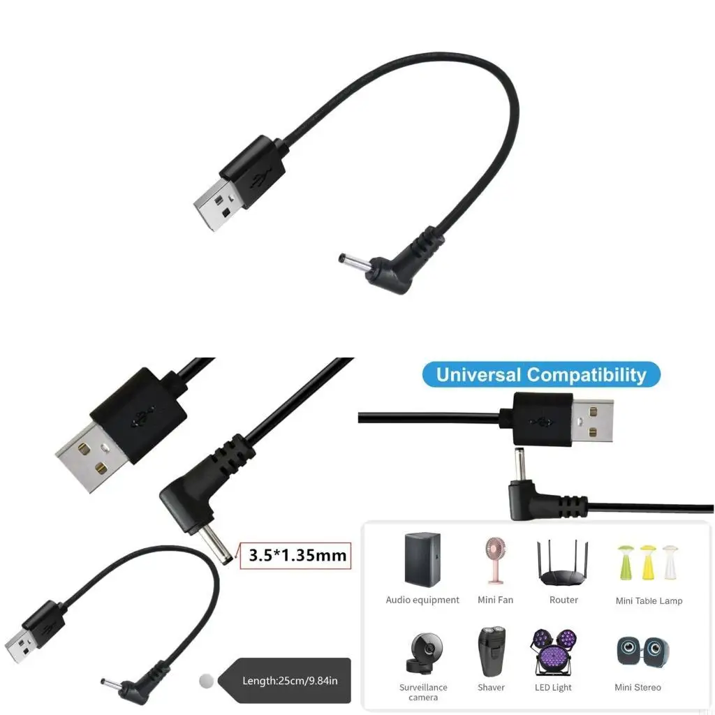 E1PF 25cm USB2.0 to DC3.5mmx1.35mm and Phone Charging Cord for Quick Power Supply Router, LED Light Speakers