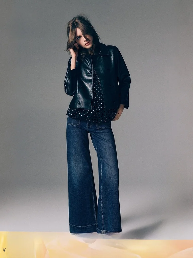 

High Waist Wide Leg Commuter Denim Jeans Women's Fashion H&M Casual Fit Micro Stretch Ladies High Waist Spring 2026