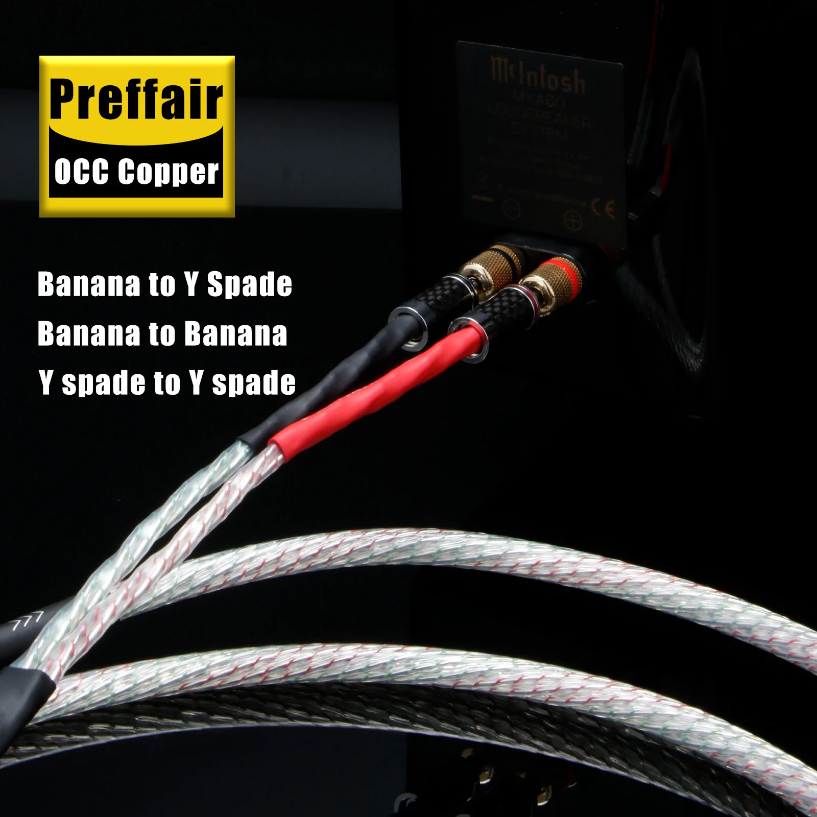 Preffair X438BA1406R Banana Speaker Cables OCC Silver Plated Loudspeaker Wires for HiFi Amplifier , Home Theater System--1Pair