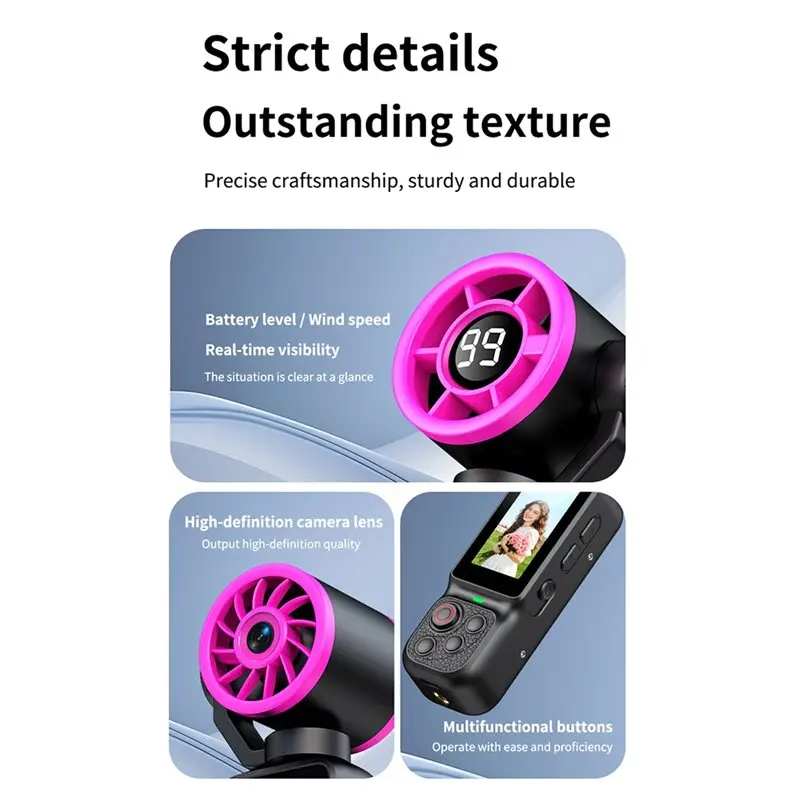 3CGRO-Handheld Fan Gimbal Camera HD Vlog Camera 1080P 180° Rotatable With Cooling Fan 2000Mah Portable Action Cam
