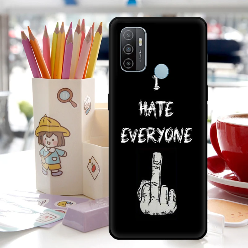 Cartoon Middle Finger Case For OPPO A78 A77 A57 A17 A16 A76 A96 A15 A54 A74 A94 A52 A72 A5 A9 A53s A54s A57s Cover