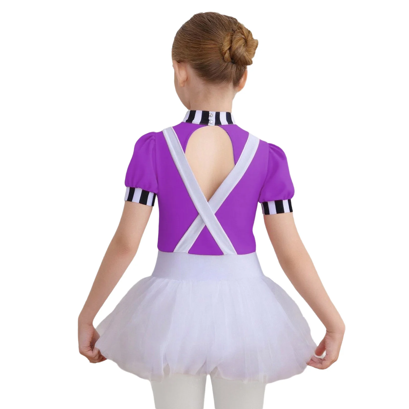 Children Girls Chocolate Factory Worker Costume Halloween Theme Party Movie Character Cosplay Dress Short Sleeves Tutu Leotard