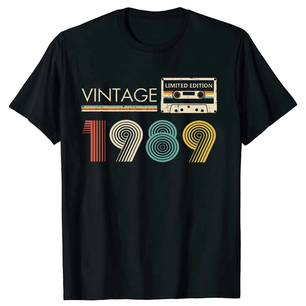 

Vintage 1989 Limited Edition Cassette Tape 36th Birthday Tee Tops Round Neck Short-Sleeve Tshirt Clothing Casual Basic T-shirtsF