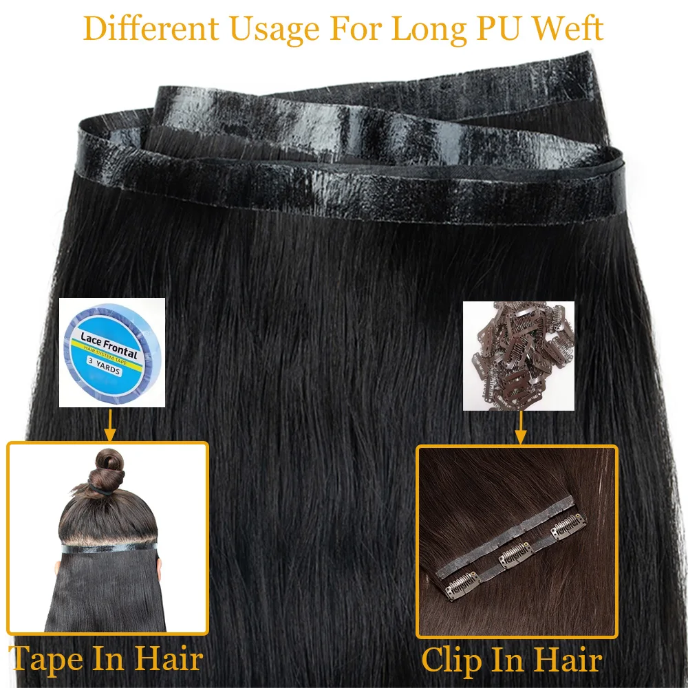 Seamless PU Tape Weft Human Hair Extensions Long PU Skin Weft Tape in Hair Extensions No Glue Human Hair For Fine Hair Long Weft