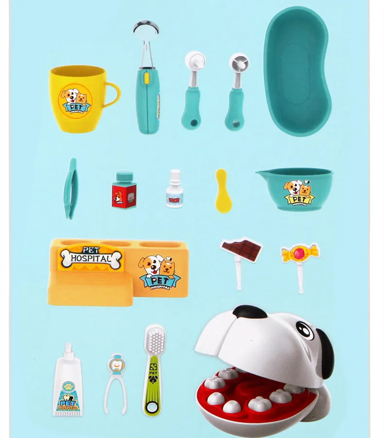 Dentista per animali domestici di alta qualità doctor set set di giocattoli per odontoiatria spazzolino per riempimento denti denti Play house giocattolo interattivo regalo di compleanno per bambini