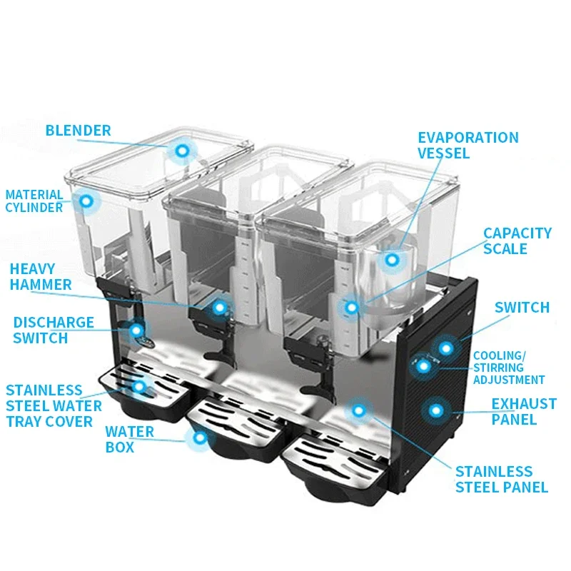 Cold Drink Dispenser 15L*3 Tanks Mix Type Juice Dispenser Commercial Automatic Beverage Machine Cold Drink Machine for Coke