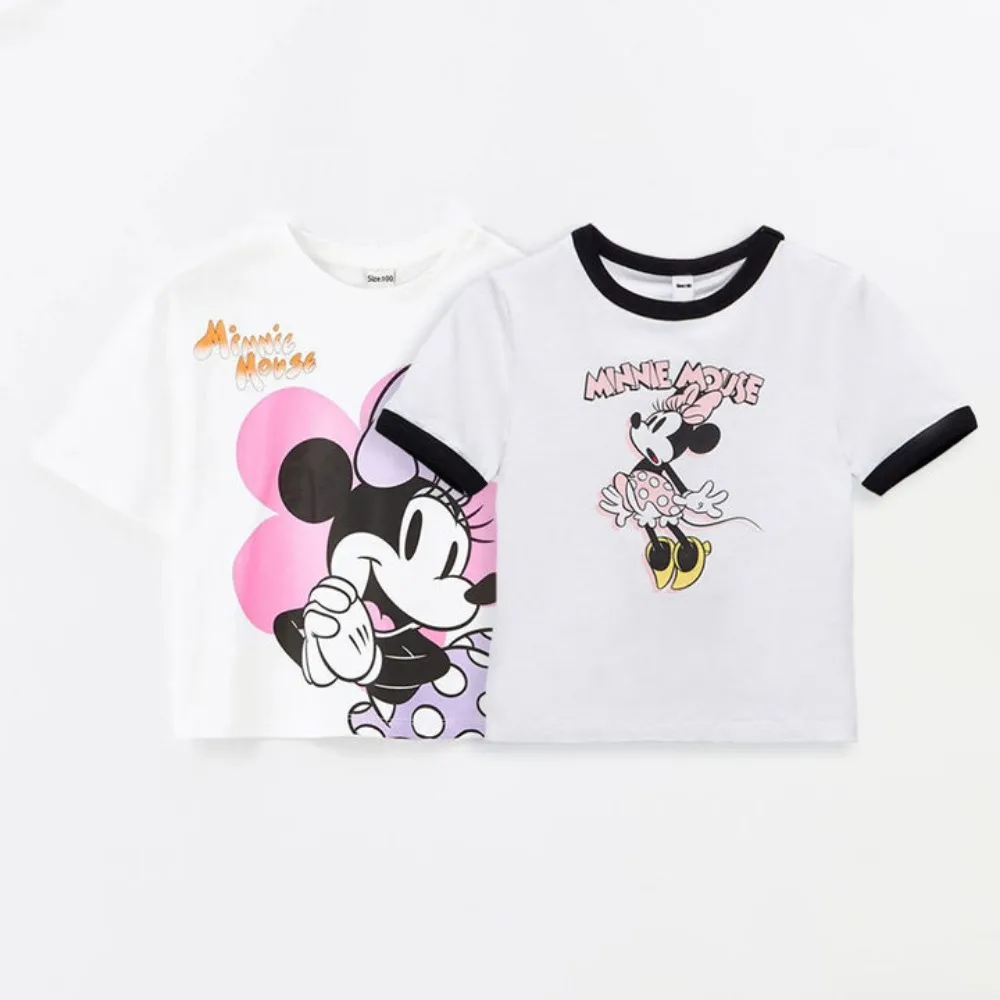 

1-6Y Cute Baby Girl Tshirts Summer Cotton Minnie Mouse Stitch Printed Tees for Kids Fashion Toddler Girl Clothes