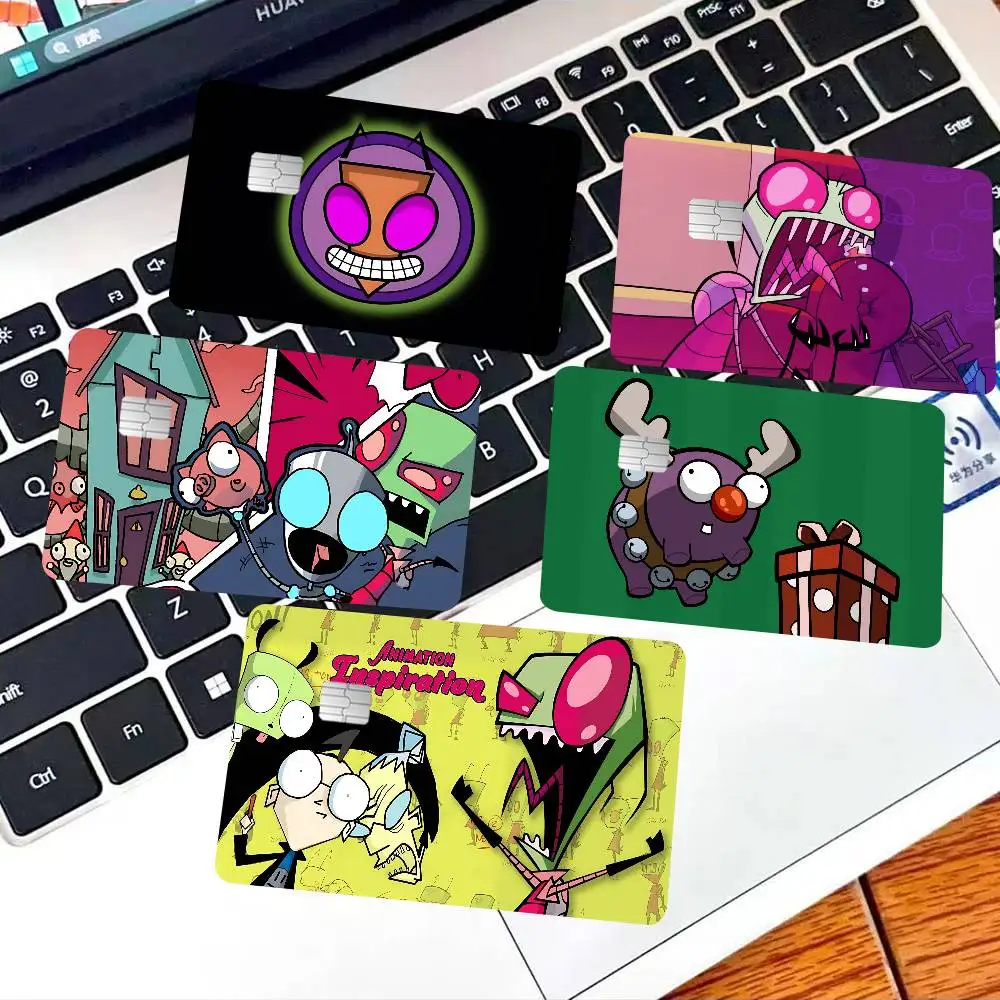 Cartoon I-Invader Z-Zim Fashion Matte Gold Silver Black Matte Film Skin Sticker Tape For Bank Credit Debit Card