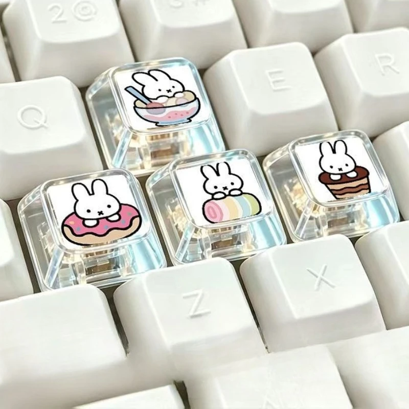 Cartoon Kawaii Miffy Head Portrait Originality Keycap Machinery Cross Axle Let Light Through Accessory Part Fit Finger Pulp New