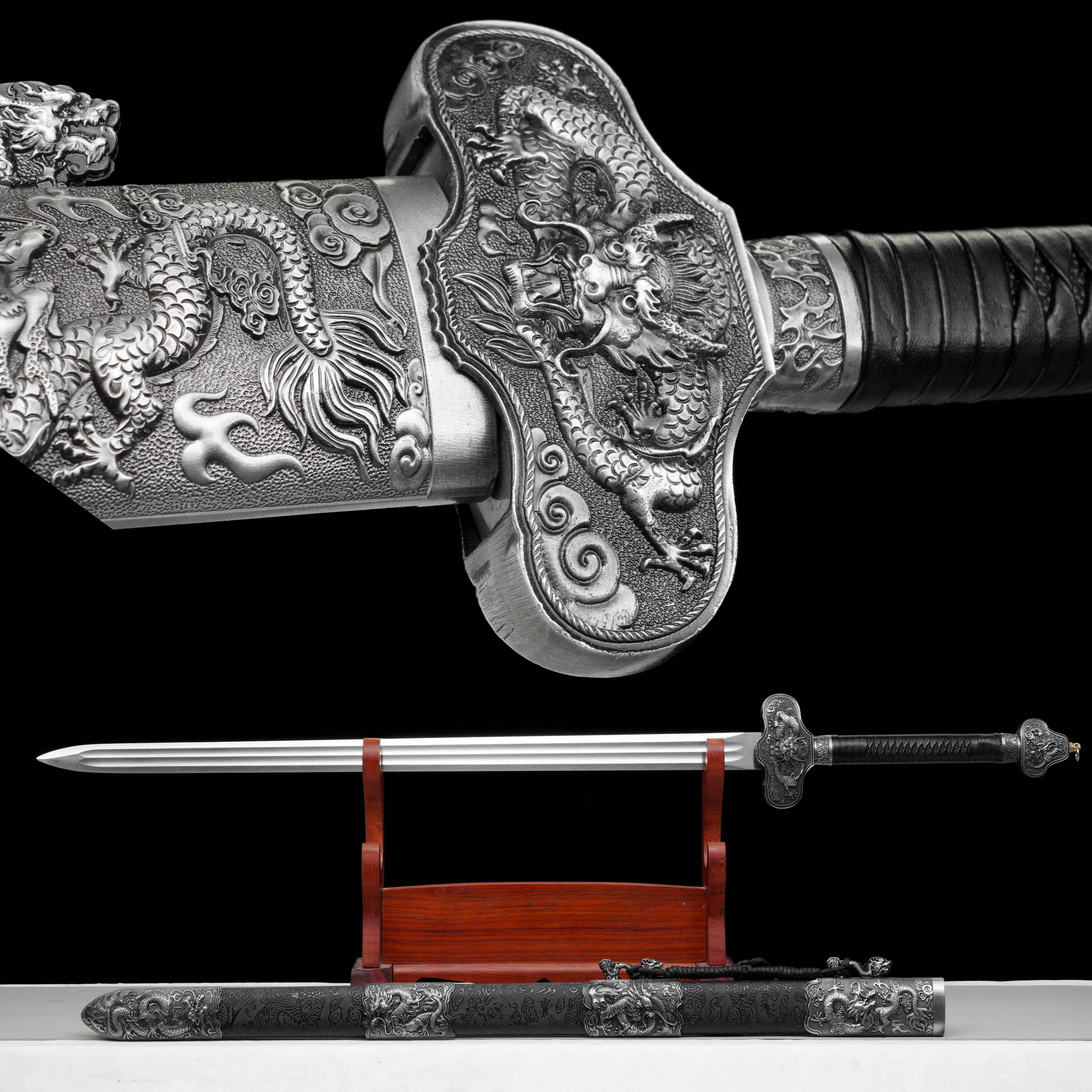 Chinese Jiulong Emperor Katana genuine steel blade gift for hero martial arts ninja training and combat preparation not sharp