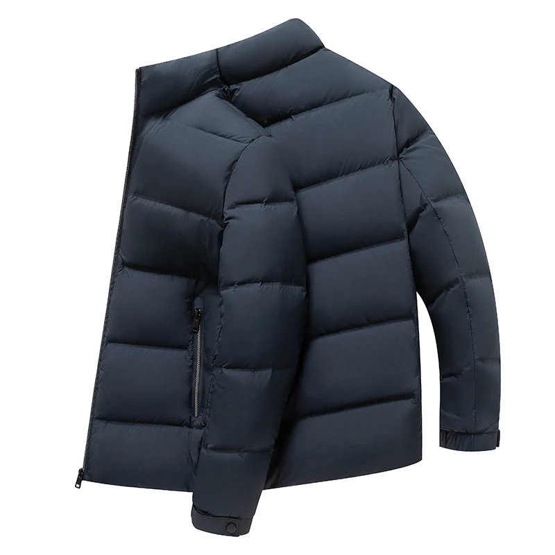 Basic Style Men White Duck Down Coat Winter Warm Puff Jackets Navy Black Thermal Lightweight Outerwear Essential Collection