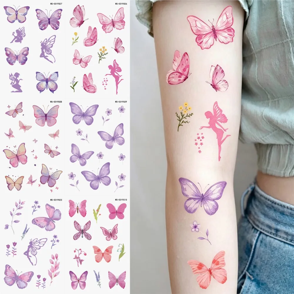10sheets Fariy Butterfly Temporary Tattoos 3D Pink Purple Butterflies Body Tattoo Stickers Waterproof Temporary Tattoos for Girl
