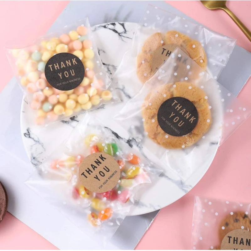 100PcsTranslucent Dot Frosted Cookie Baking Packaging Bags Cupcake Cake macaron Wrapper Self Adhesive for Birthday Party Wedding