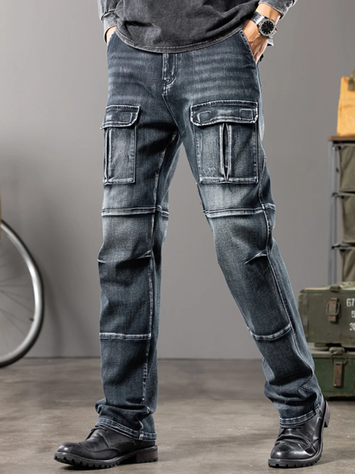 

Outdoor Tactical Workwear Multi-ket Jeans Men's Straight Leg Loose Fit Large Size Heavyweight Trendy American Retro Autumn...