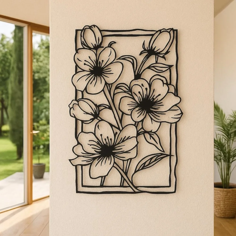 3D Rose Gold Metal Flower Wall Art, Steel Floral Decor for Living Room, Unique Birthday Gift