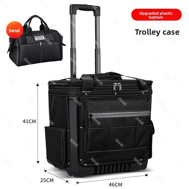 Rolling Tool Bag with Trolley Handle Multi-Functional Heavy-Duty Electrician Repair Organizer