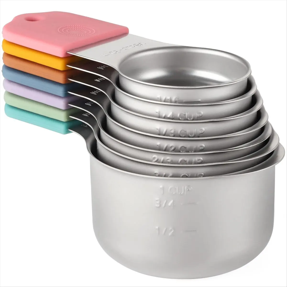 ABNQ Magnetic Measuring Cups Set Stainless Steel Heavy Duty Metal Measuring Cups for Dry and Liquid Ingredients (Multicolor)