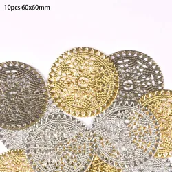 10Pcs Filigree Flower Wraps Connector Flatback Metal Embellishments Scrapbooking For DIY Jewelry Findings 60x60mm YKL0896