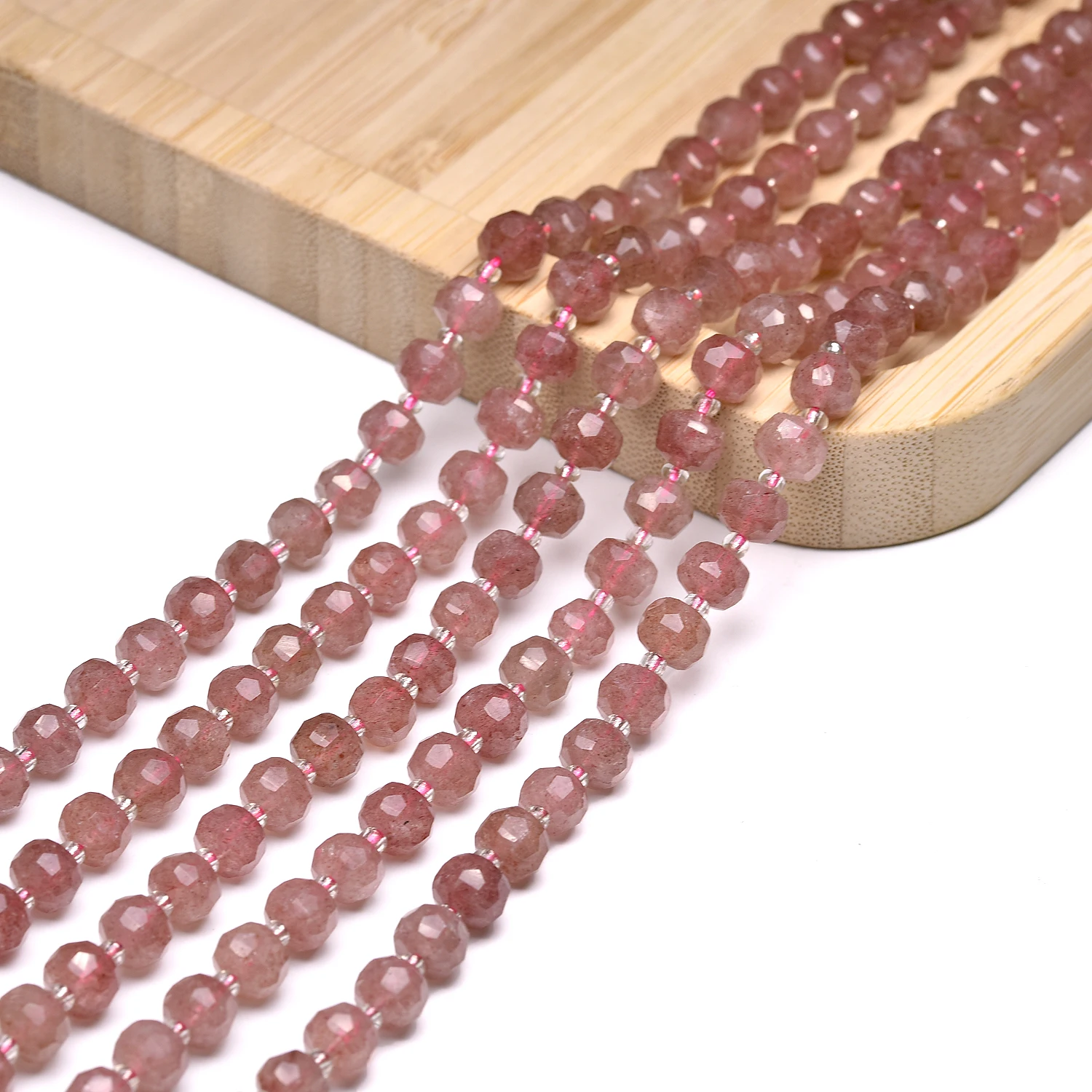 

Jewelry Making DIY Natural Pink Strawberry Quartz Crystal Cuts Faceted Healing Bracelet Necklace Beads 6*8mm