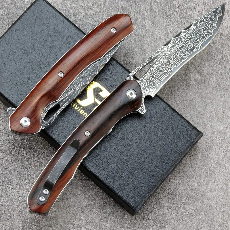 ST249 Coltello tascabile pieghevole da campeggio esterno Caccia tattica Lama di Damasco Utilità portatile Coltelli per autodifesa per frutta Strumenti EDC