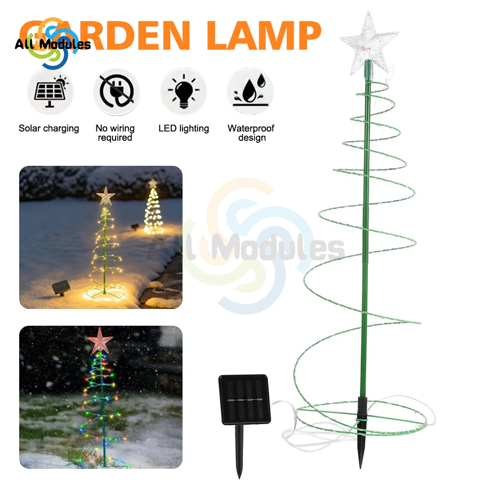 Solar Outdoor Garden Christmas Tree Light Stand Garden LED Ground Lamp String Saterproof IP65 Star Lantern Decorative Light