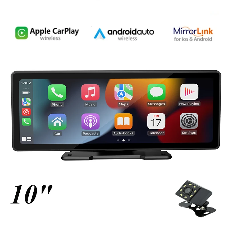 

10" Portable Smart Multimedia Player Carplay Android Auto FM USB Mp5 Cam In AUX In HD IPS Capacitive Screen Wireless Car Stereo