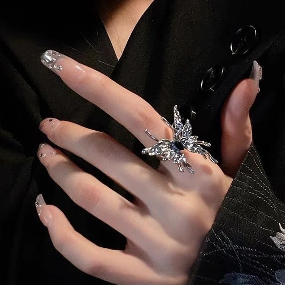 Monkton 2 Pcs Punk Irregular Butterfly Rings for Women Liquid Metal Butterfly Earring Egirl Gothic Insect Open Rings Jewelry - Image 5