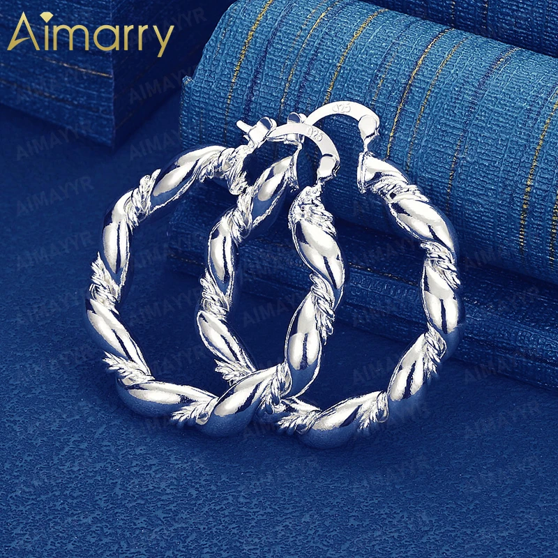 925 Sterling Silver 30mm Braided Twisted Fried Dough Twists Earrings Women's Party Banquet Wedding High-quality Fashion Jewelry