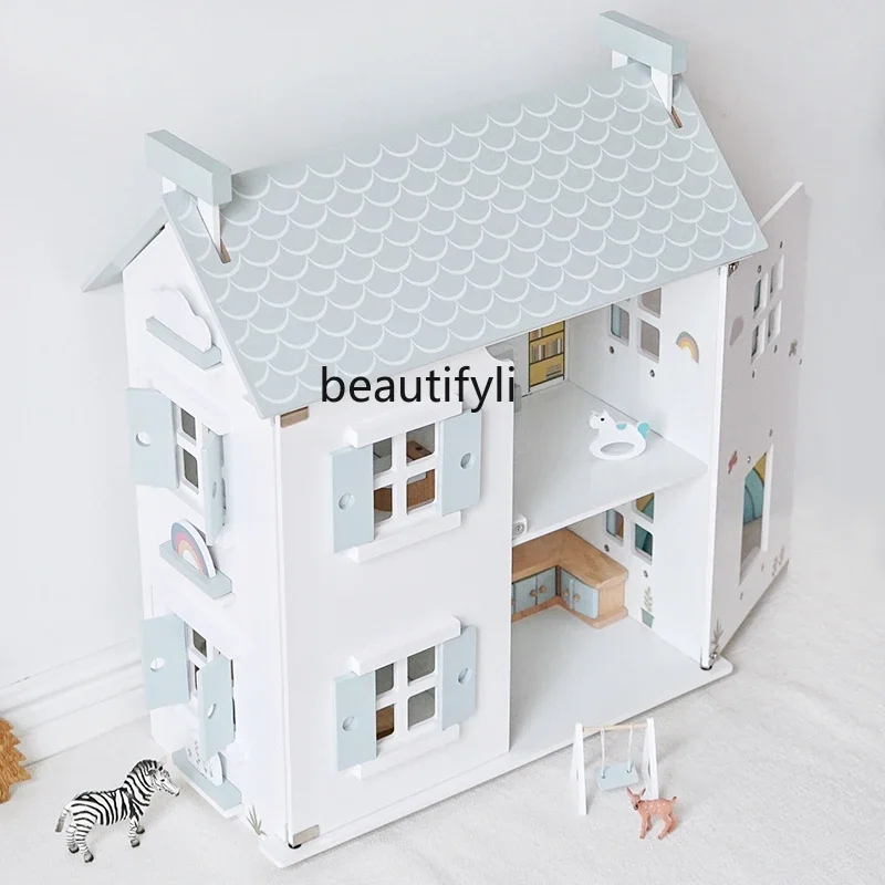 Villa House Sub Toys Children Princess Doll Home Room Furniture Wooden