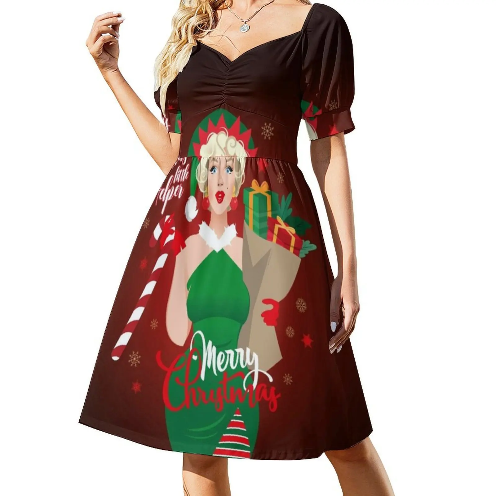 Santa'S Little Helper Korean Style Casual Dress For Women Simple Daily Office Lady Dresses Christmas Merry Christmas Santa