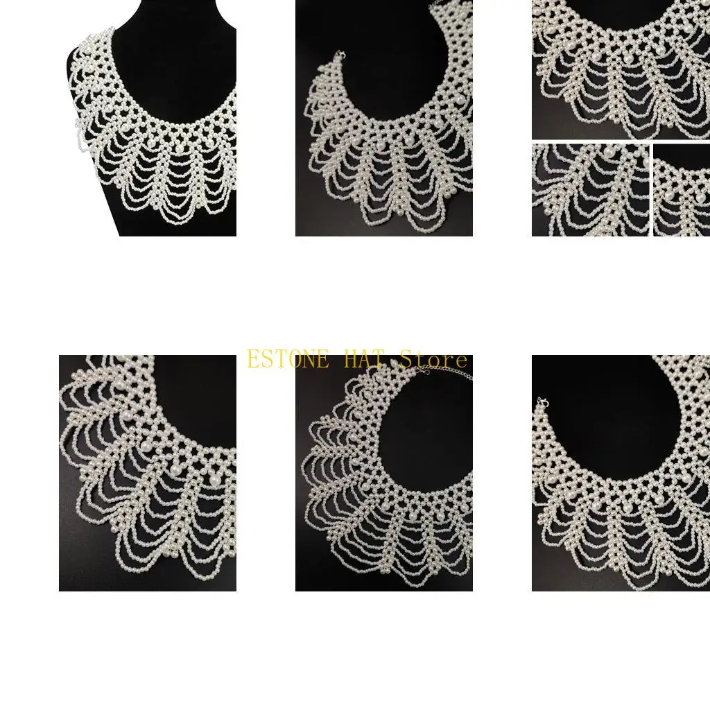 49MF Layered Pearls Shoulder Necklace Women's Body Jewelry Choker Collar for Wedding