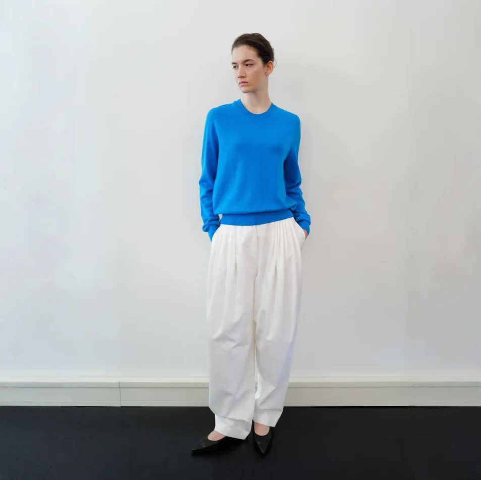 Moondal  Vintage Folded Loose Casual Pants Women's Wide Leg Cotton Trousers Autumn Winter Simple White Leisure Pants