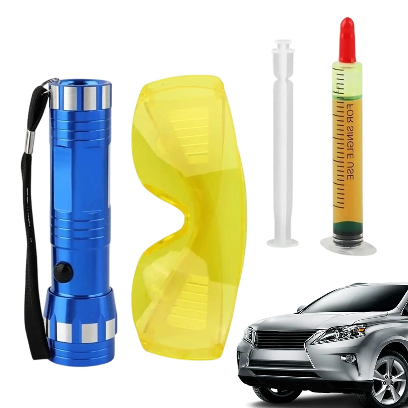 Kit Detector de Vazamentos AC com Lanterna UV Protetora e Ferramenta Precisa para Detecção de Vazamentos de Corante em Motores Automotivos, Refrigeradores e Sistemas de Ar Condicionado HVAC