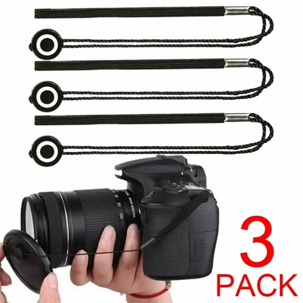 3Pcs Universal Camera Lens Cap Leash Lightweight Self Adhesive Lens Cap Strap Elastic String Durable Lens Cap Holder SLR Camera