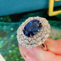Oversized Luxury Oval AAA Blue White Zircon Rings for Women Wedding Engagement Ball Jewelry Valentine's Day Birthday Gifts D936