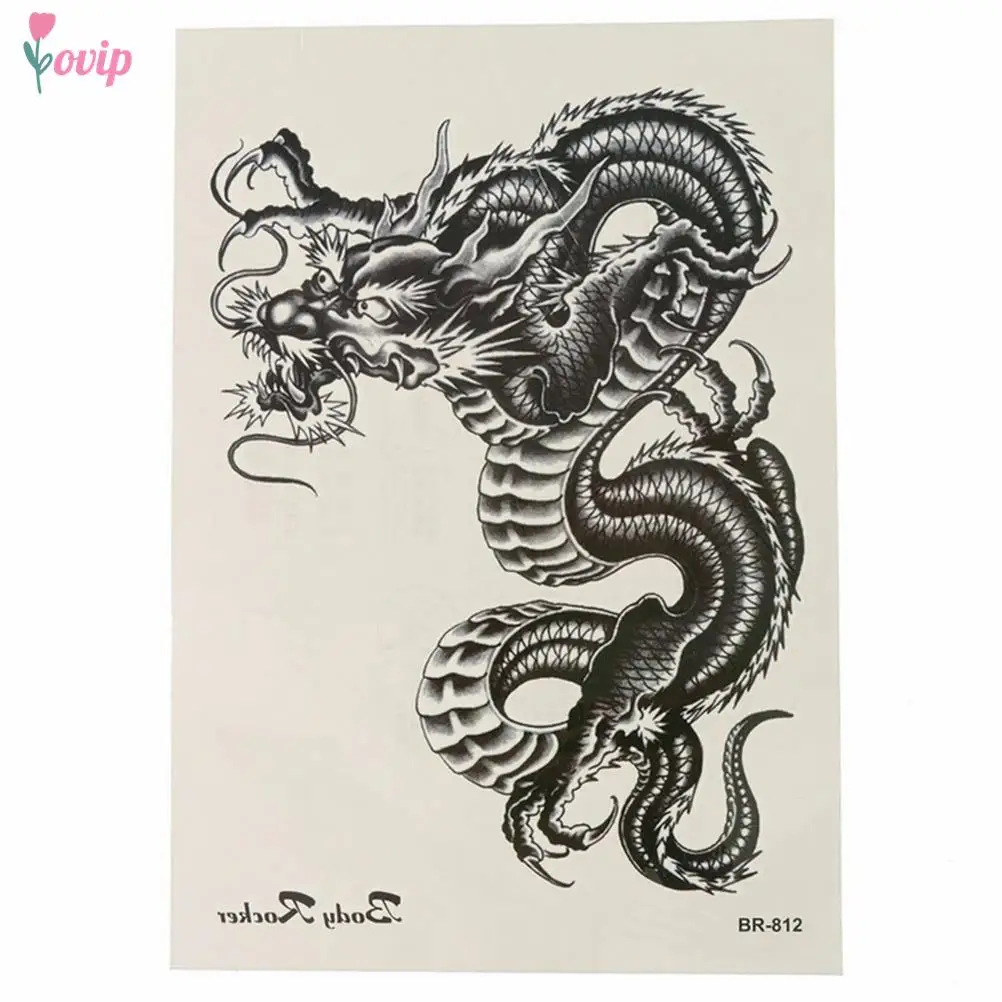 Waterproof Temporary Tattoo Sticker 3D Black Dragon Tattoos Sword Snake Body Art Arm Fake Sleeve Tatoo Women Men