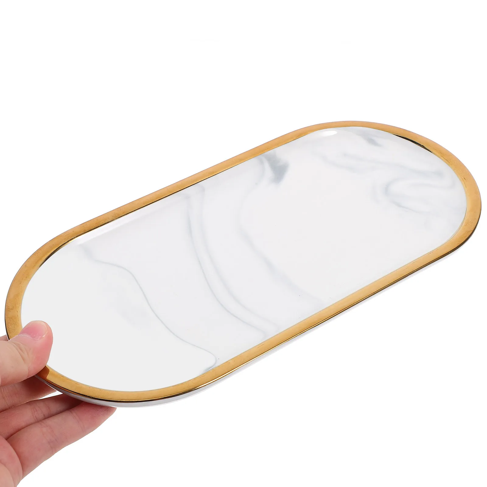 Marble Pattern Ceramic Bathroom Organizer Tray Vanity Counter Tray Holder Jewelry Dish Towel Perfume Marble Cake Plate