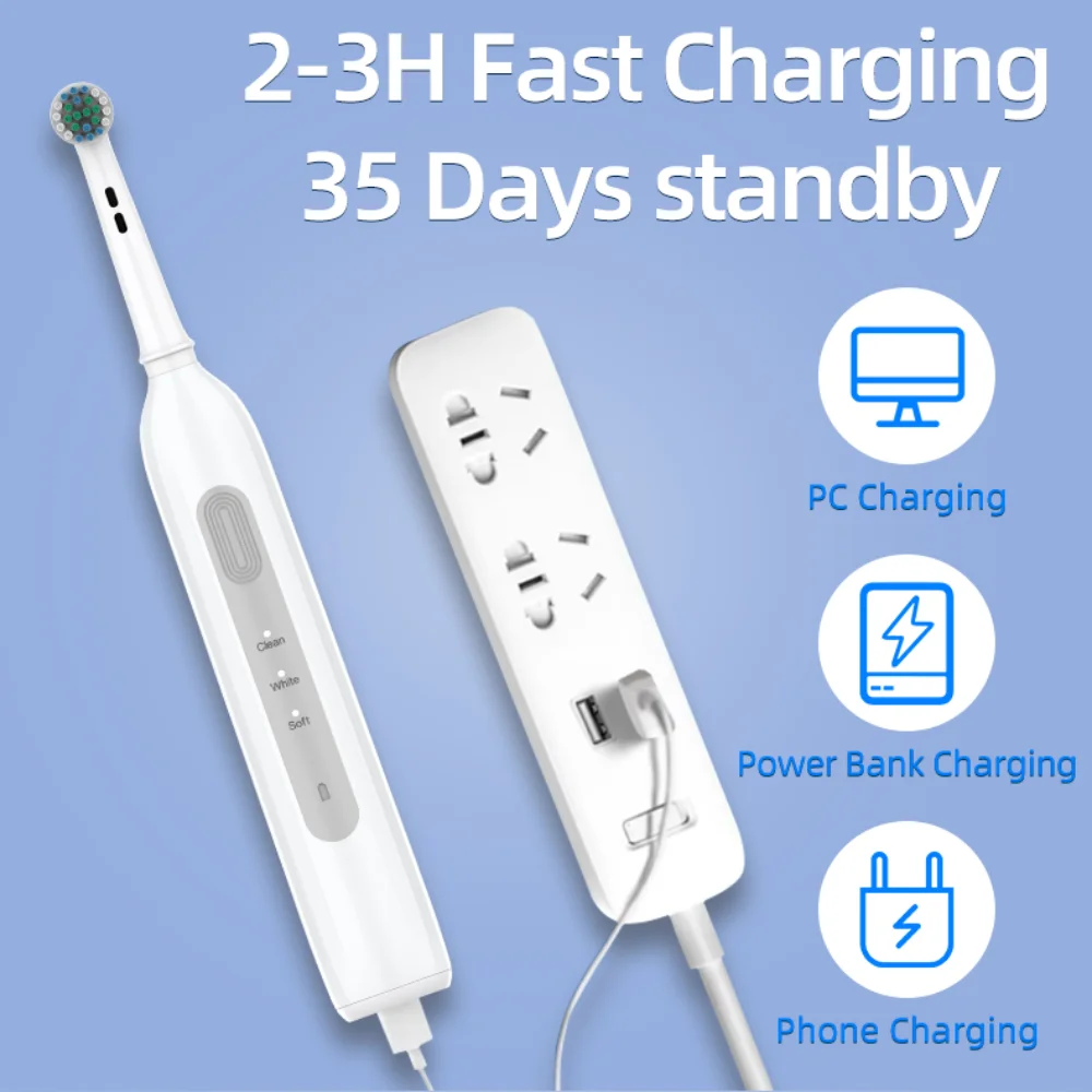 BX11 Rotating Electric Toothbrush Plaque Removal 3 Cleaning Modes Smart Timer USB Rechargeable Waterproof Travel Home Oral Care
