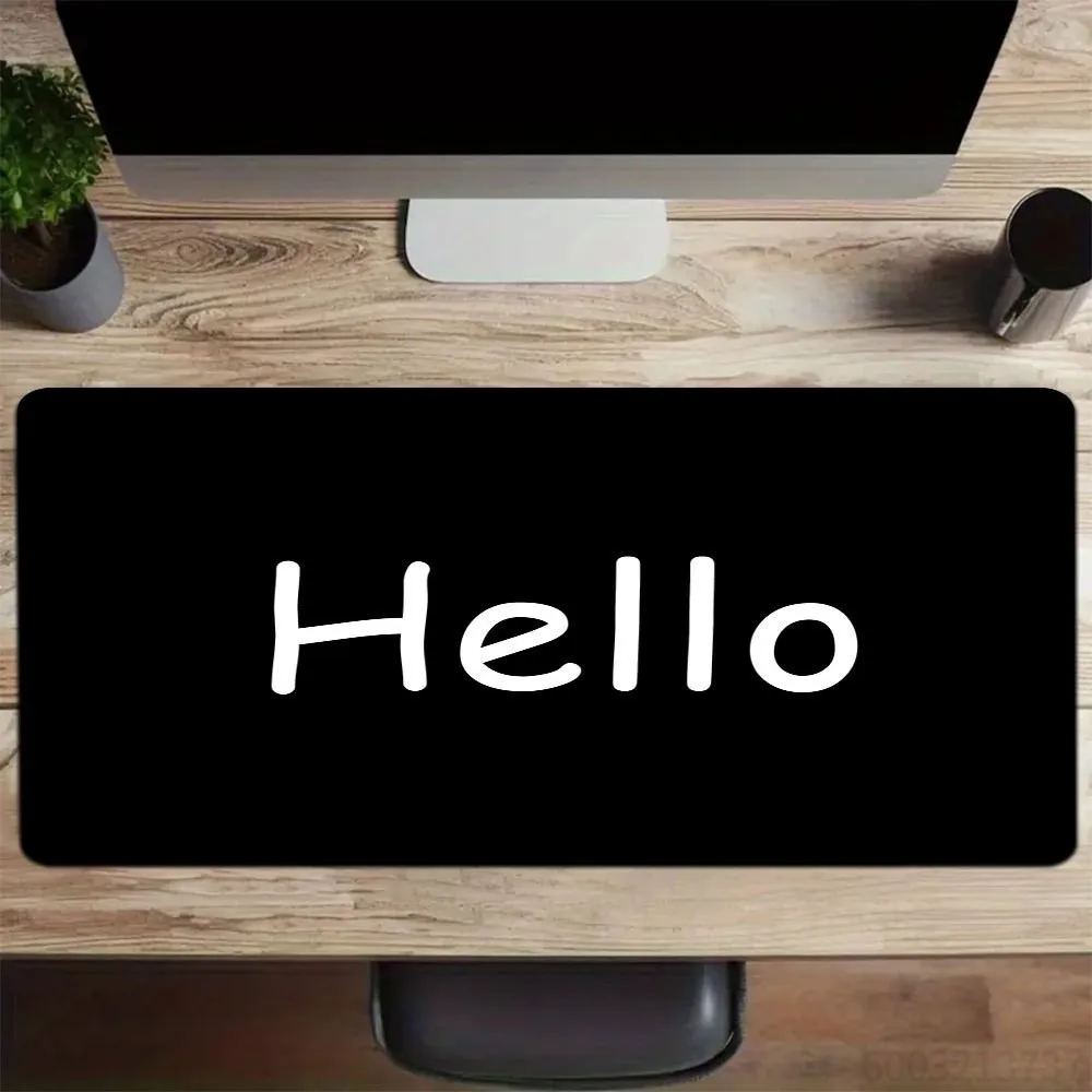 Dark Grey Solid Hello Simple Mouse Pad Minimal White Letter Plain Background Waterproof Non-Slip Modern Office Keyboard Mat
