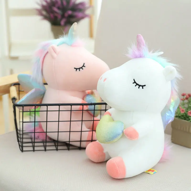 Cartoon Dream Unicorn Plush Toys Lovely Heart Unicorn With Wing Fluffy Dolls Soft Stuffed Animal Pillow Girls Boys Birthday Gift