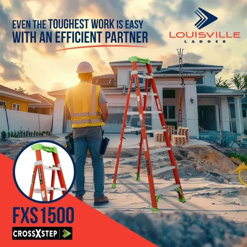 타입 IA 유리섬유 사다리, 4피트 크로스 스텝 디자인, 300파운드 하중, 산업 및 가정용