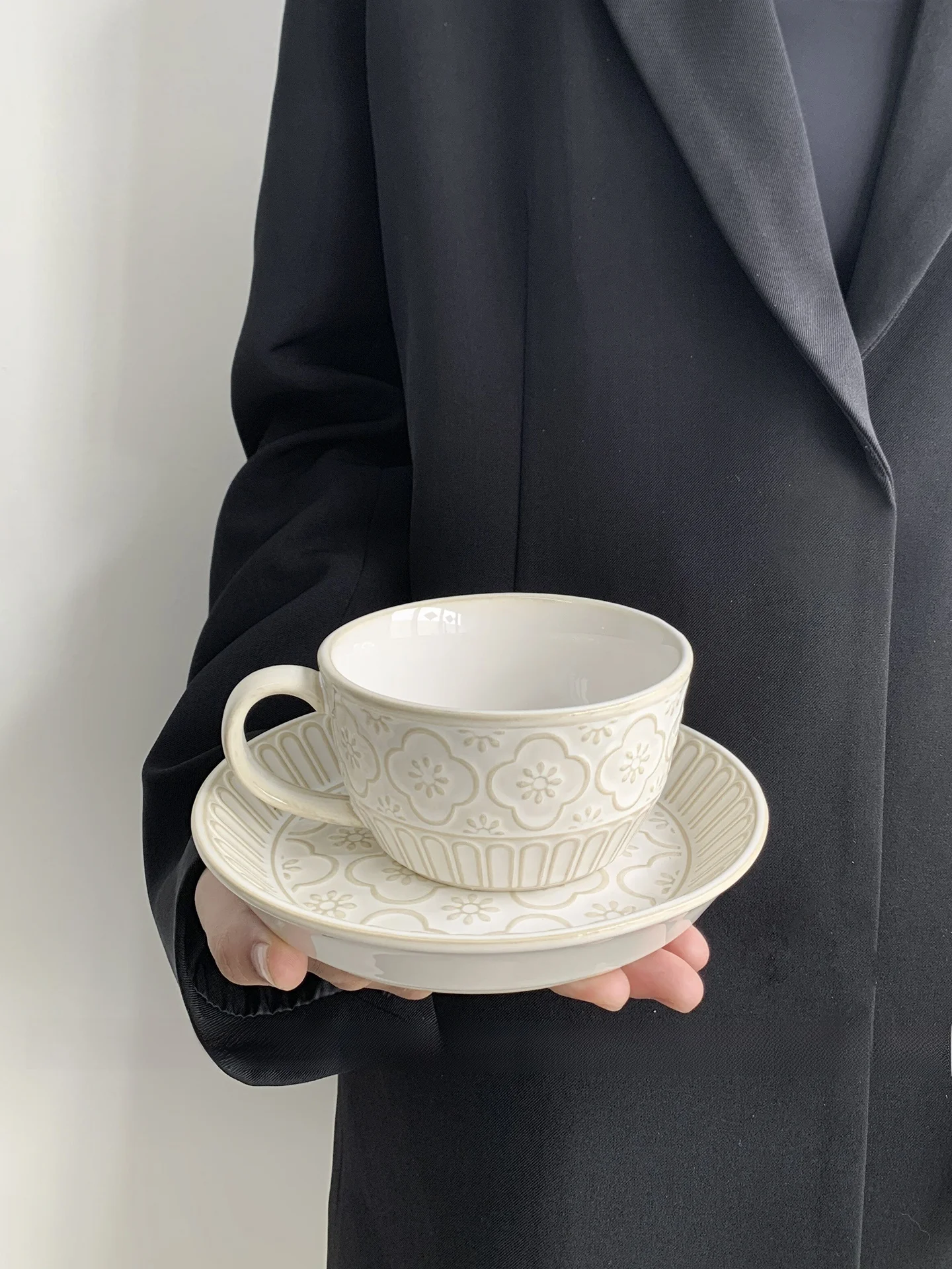 Coffee Tea Gift Set - Retro Ceramic Coffee Cup with Lid